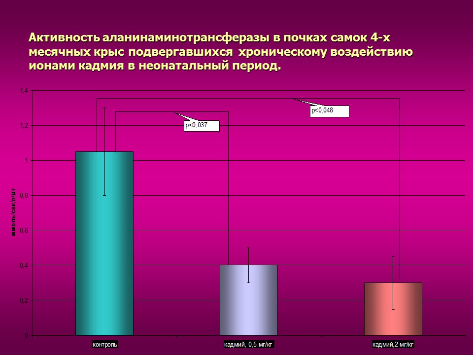 Изучение токсического влияния кадмия на активность аминотрансфераз у потомства белых крыс