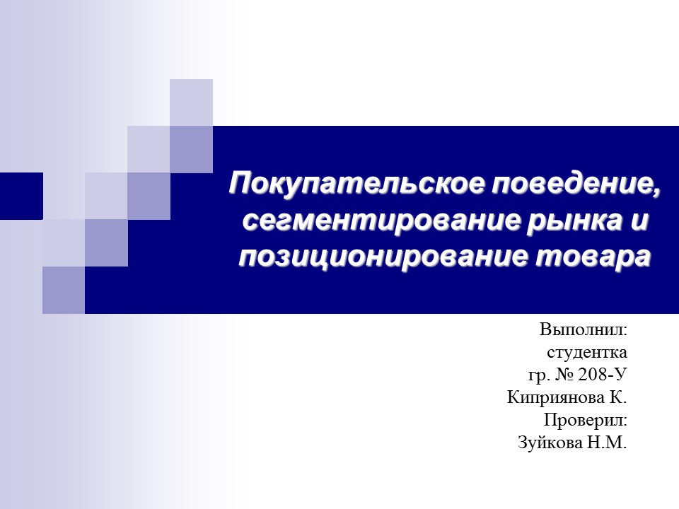 Покупательское поведение сегментирование рынка и позиционирование товара